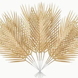 5pcs Golden Artificial Palm Leaves Fake Tropical Plants Faux Flowers For Indoor Outdoor Home DIY Vase Filler Wedding Party Decor