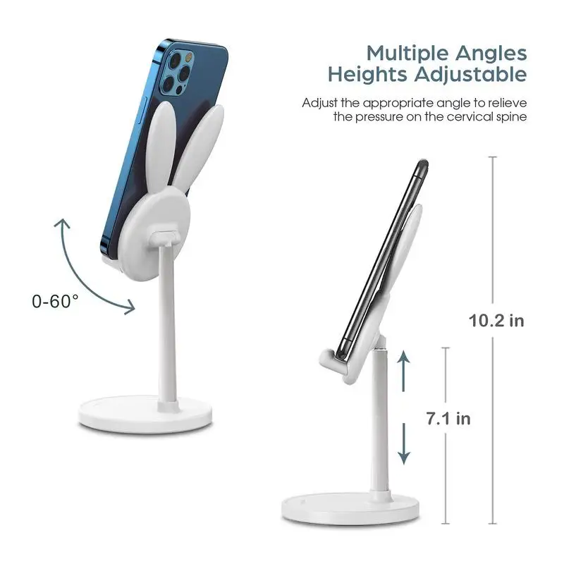 핑크 전화 홀더 데스크탑 휴대 전화 스탠드 아이폰 13 14 삼성 스마트 폰 조정 가능한 사랑스러운 토끼 만화 테이블 지원