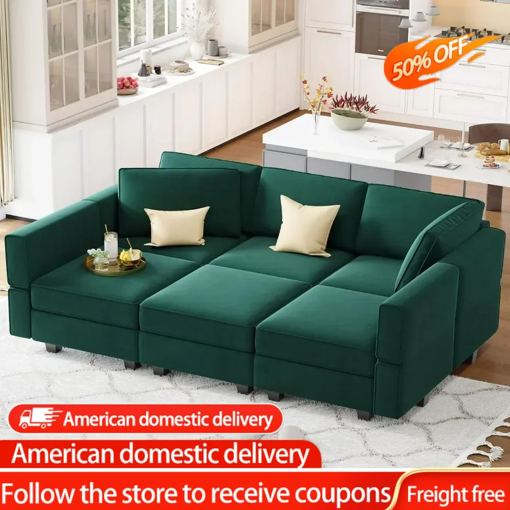 

Modular Velvet Sectional Sofa With Chaise Lounge Sectional Sleeper Sofa With Storage Chaise Sofa Bed Couch for Living Room Green