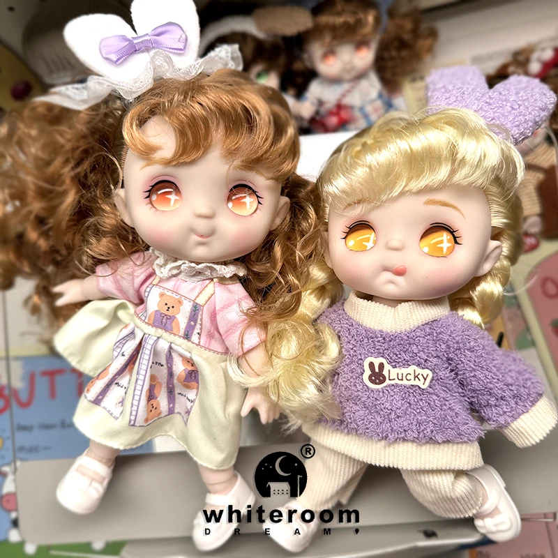 22CM BJD Doll with Cute Face Colorful Stereoscopic Glass Bead Labbu Clothes Birthday Gift for Girls Big Eyes Doll Expressions