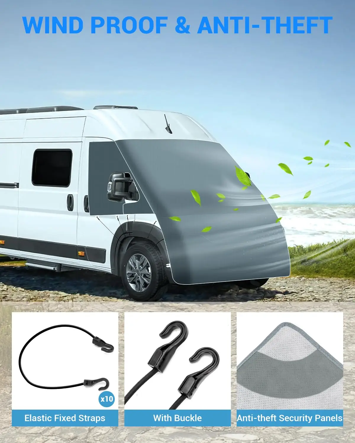 Copertura per parabrezza, per caravan e camper, copertura completa per la parte anteriore, realizzata in tessuto non tessuto a 3 strati + 2 strati impermeabili, protezione solare impermeabile,