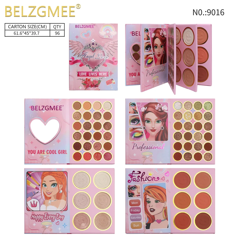 BELZGMEE 60 Colors 4 Pages Eye Shadow Palette Book Fashion Glitter Blusher Highlight Eyeshadow Professional Makeup for Eyes Face