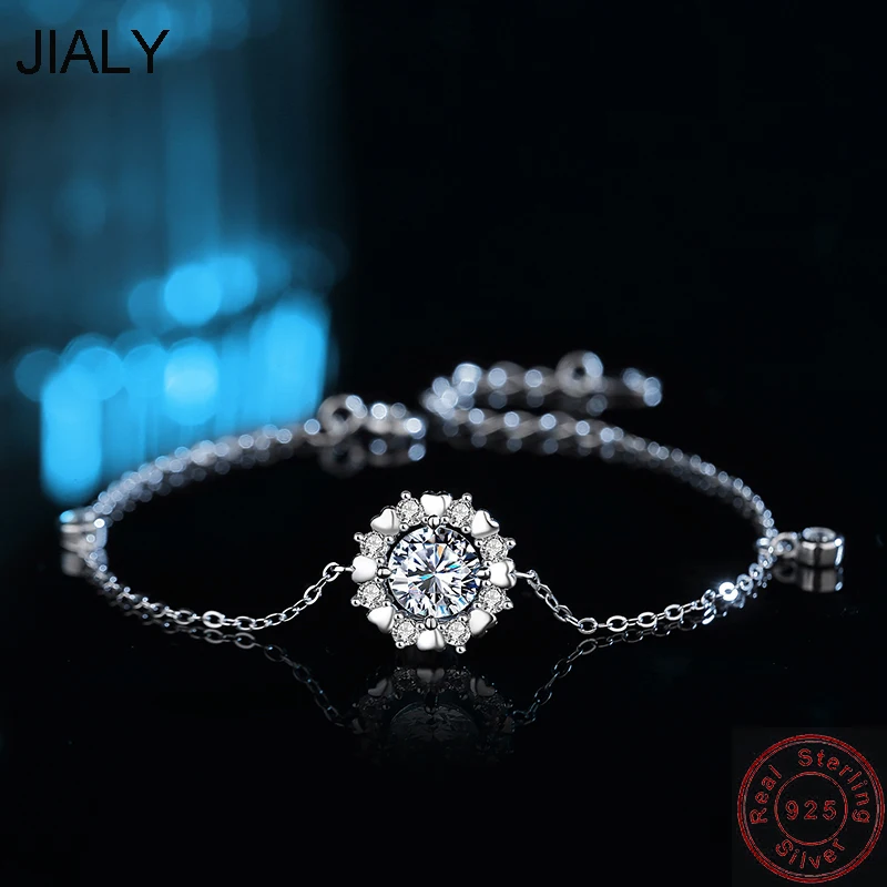 

JIALY AAA CZ сердце Подсолнух из стерлингового серебра 925 пробы для женщин День рождения Серебряный браслет-цепочка подарок ювелирные изделия