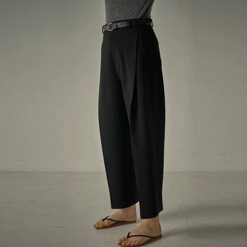 Pantaloni da donna di marca di moda pantaloni Casual dritti a vita media 2023 pantaloni di Design in tinta unita stile minimalista di nuova tendenza estiva