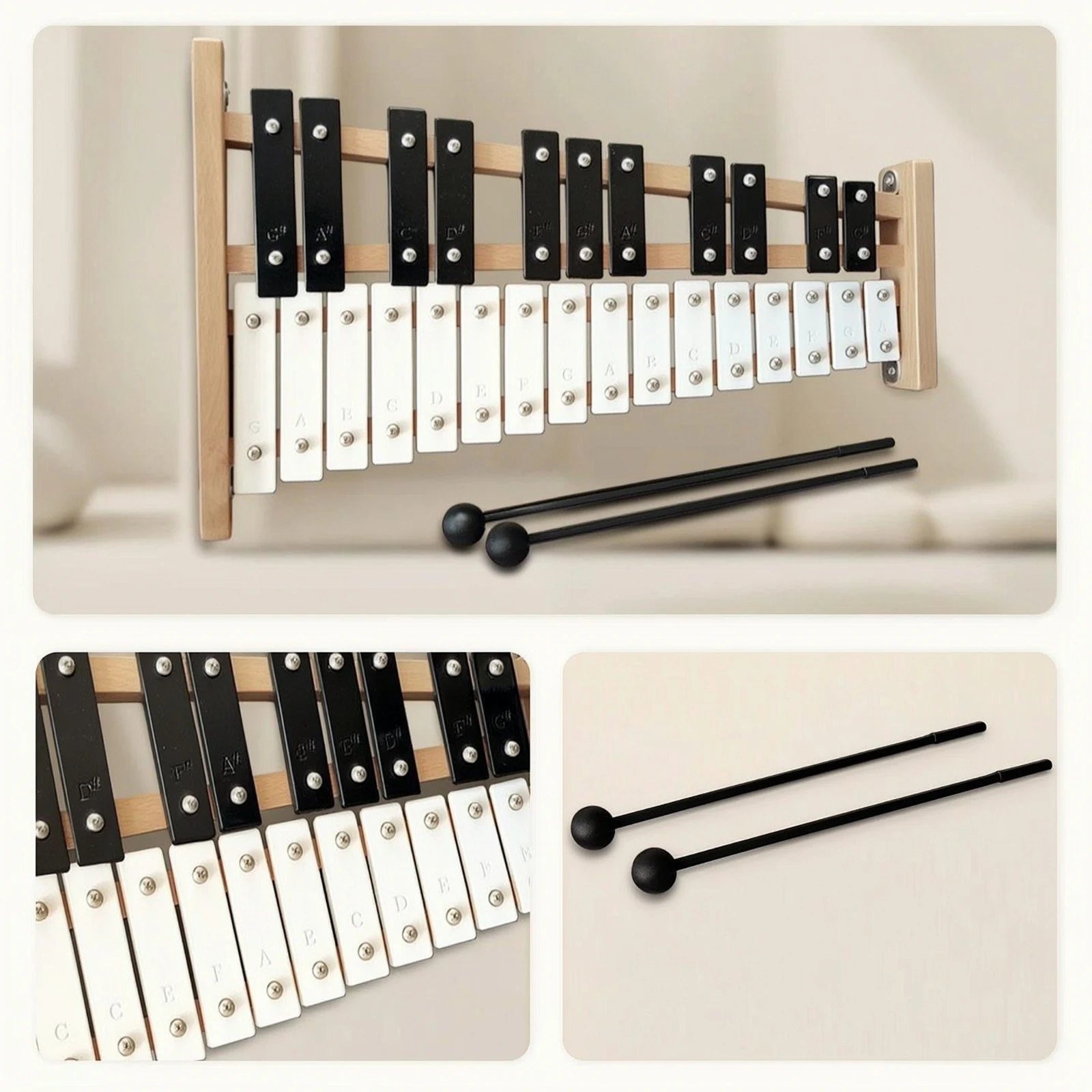 Glockenspiel 27-Note Metallophone Xylophone with Metal Tone Plates Beginner-Friendly Xylophone with Mallets Wooden for Beginners