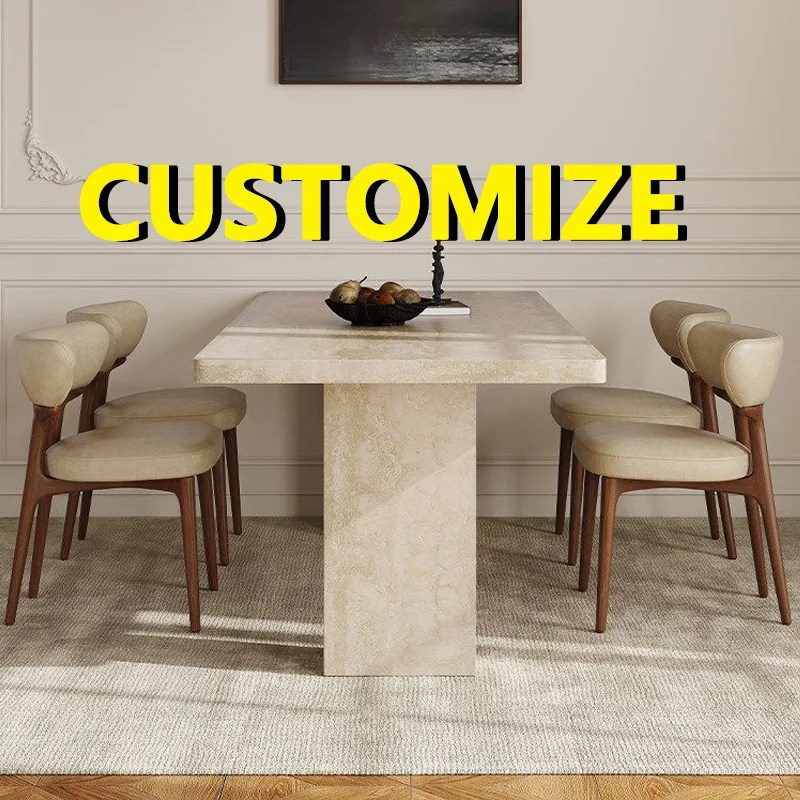 Any Size Custom Round Anti Collision Travertine Dining Eco Stone Solid Structure Family Parent Child Wearproof Dining Furniture
