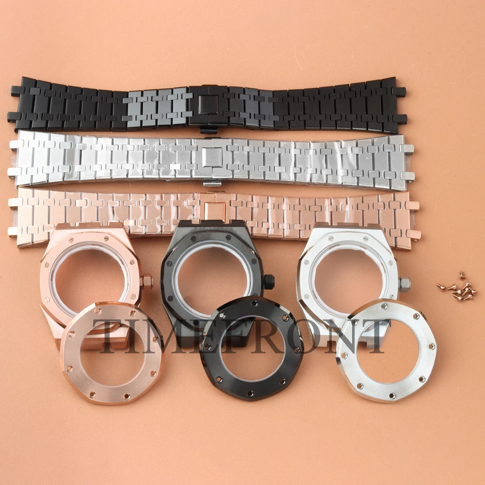 41mm Octagonal Transparent Back Watch Case Stainless Steel Bracelet Part Fit Royal Oak Seiko NH35 NH36 Movement 31.8mm Dial Part