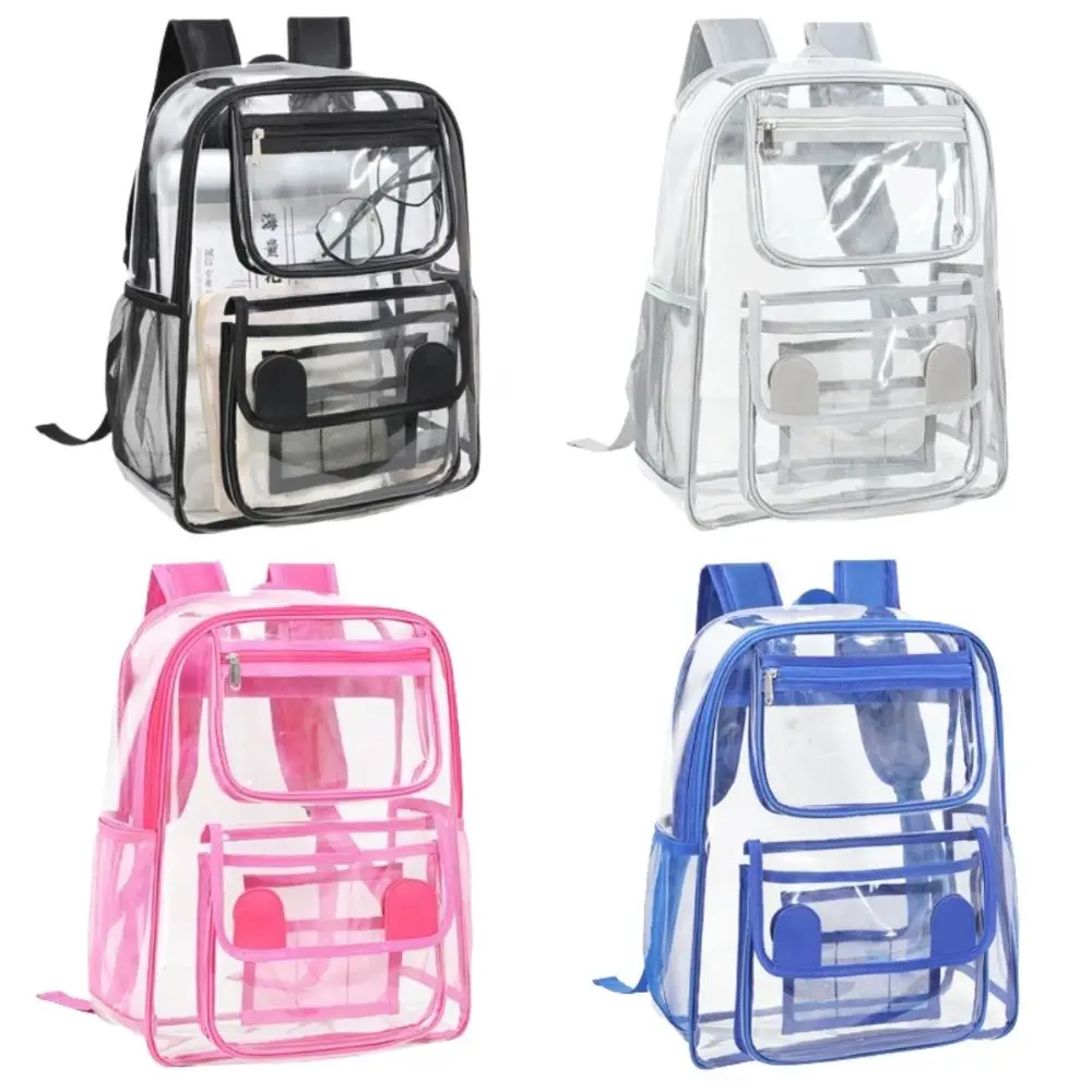 

Casual Large Capacity Transparent Backpack Zipper Portable PVC Backpack Knapsack Waterproof Students School Bag Fitness