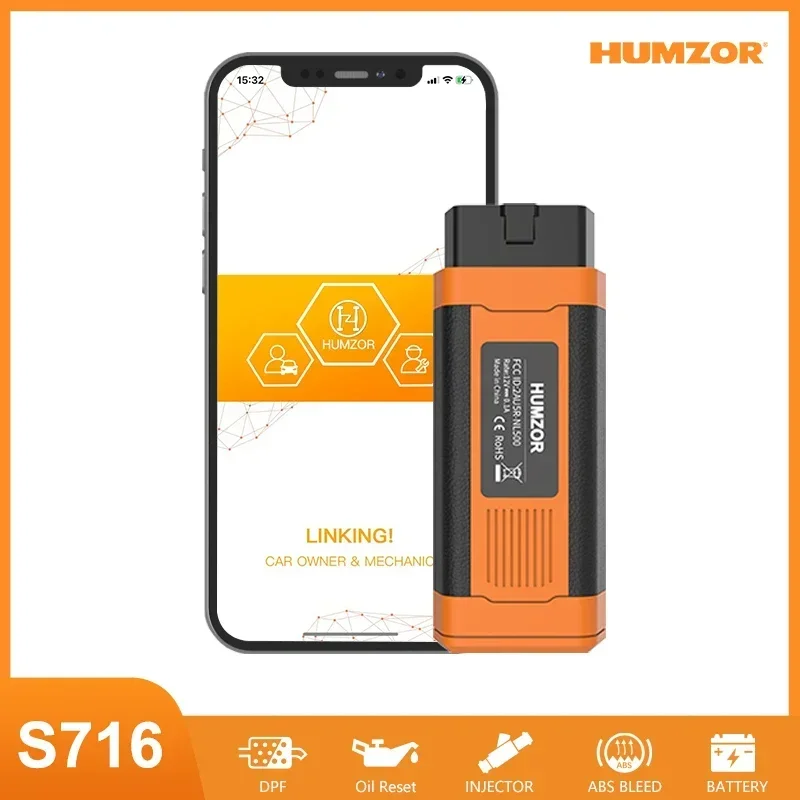 Humzor S716 Diagnostic Scanner Obd2 Software Lifetime Free Update BT 5.0 Quickly Reading /Clearing Codes Diagnostic Tools