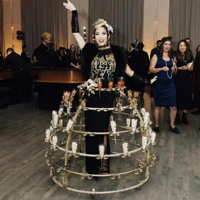 Party Event Luxurious Champagne Wall Dress Skirt Bottle Display Performer Costume Wedding Champagne Lady Drink Server Table