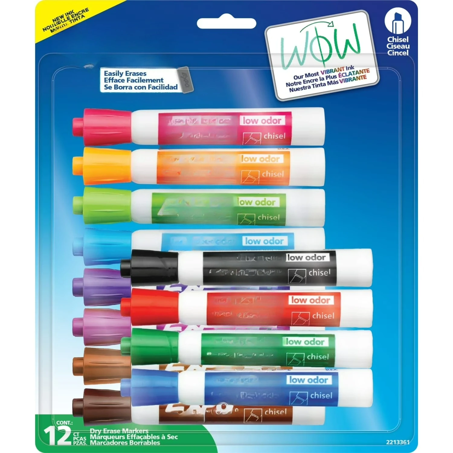 

Low Odor Dry Erase Markers, Chisel Tip, Assorted Colors, 12 Count