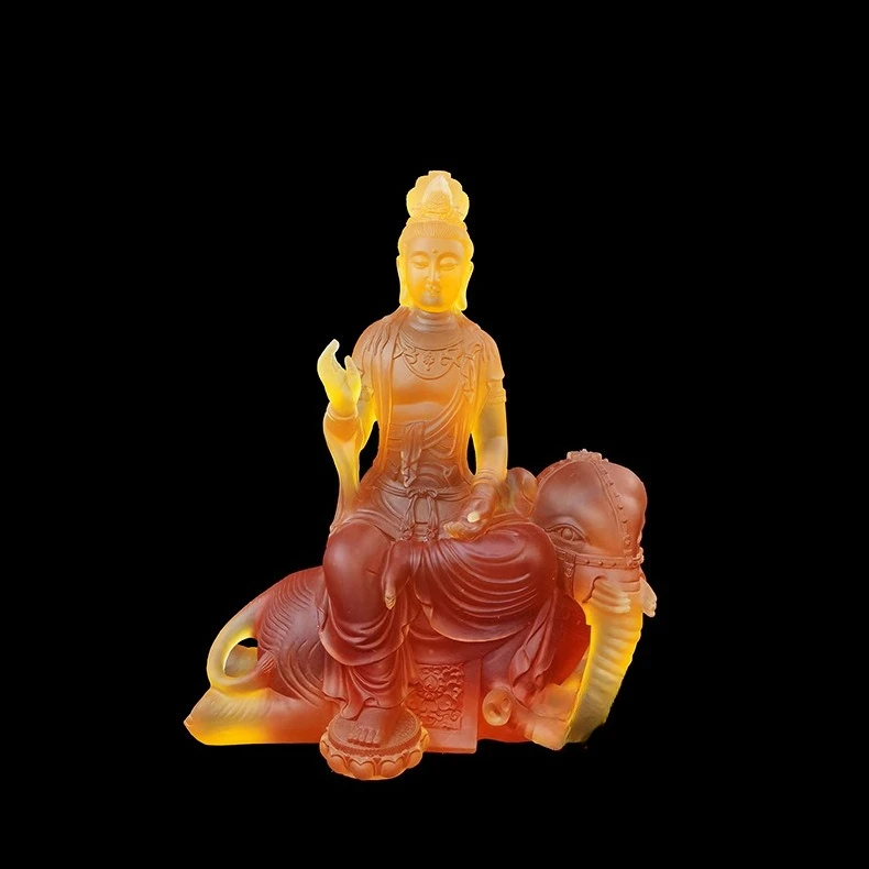 Glazed Buddha Statue Glazed Buddha Statue Crystal Buddha Statue Yellow Glazed Puxian Bodhisattva