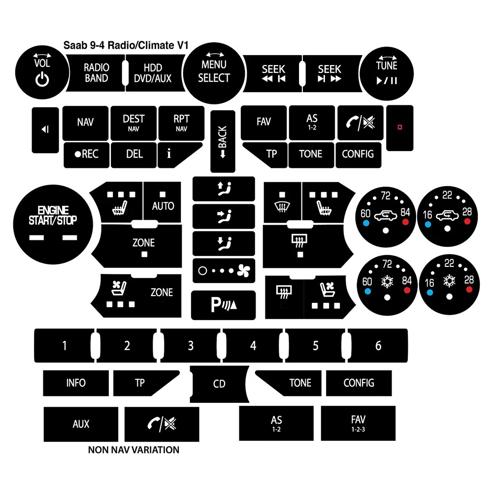 Button Sticker Button Repair Sticker 1 Pc 1 Set Black For SAAB 3rd Generation Front Radio Radio/Climate Control