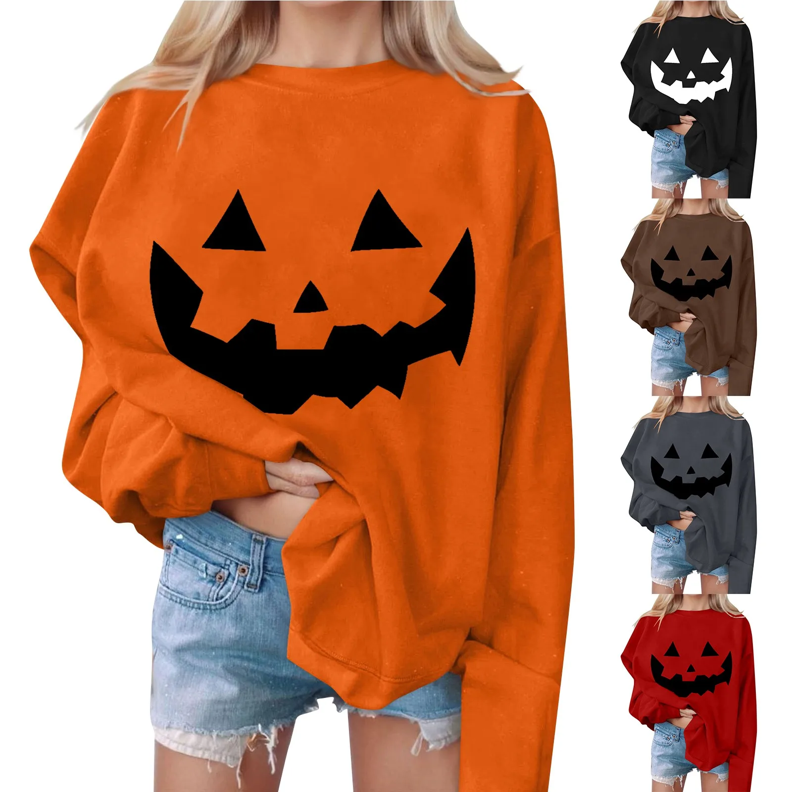 Traf 2024 Mujer Women\'S Casual Fashion Halloween Print Long Sleeve O-Neck Sweatshirts Pullover Top Ropa Para Mujer Y2k Clothes