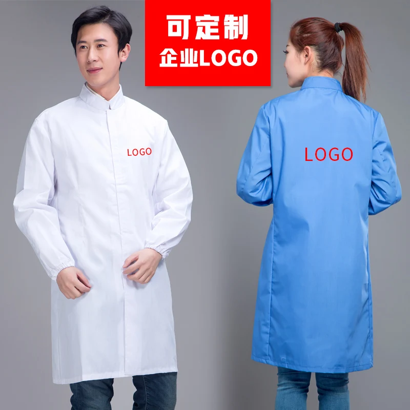 Long sleeve food coat overalls long coat Workshop food dress blue and white sanitary dress laboratory coat overalls