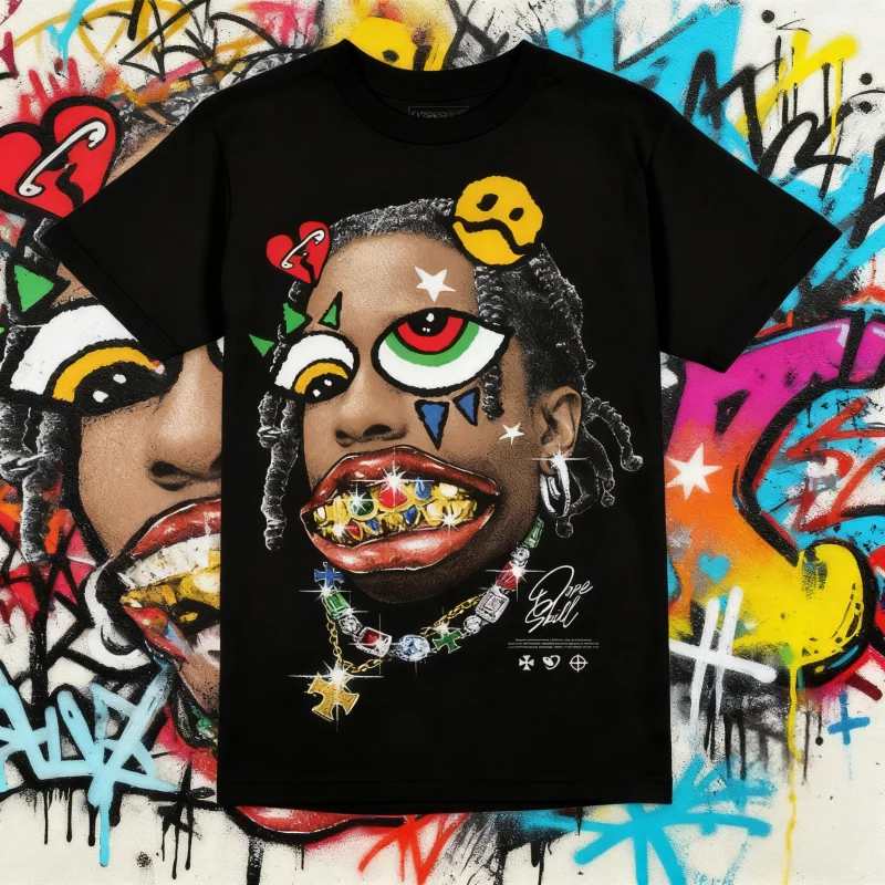 

2025 Summer Fashion Weezy Hip-hop Streetwear, Streetwear Pattern T-shirts, Unisex Pattern Hip-hop T-shirts with ACID Patterns