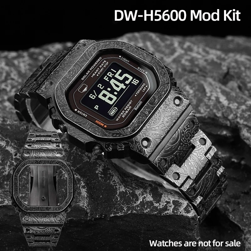 DW H5600 Solid metal Mod Kit For Casio G-SHOCK 3516 DW-H5600MB Modified Paisley Pattern Retro Stainless steel Case Watch band