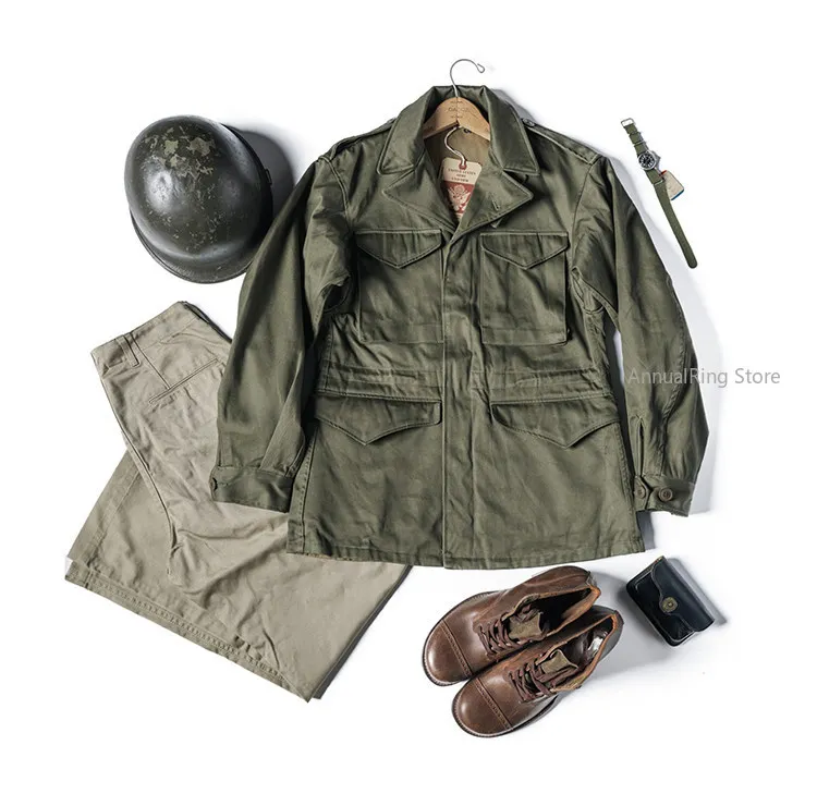 BRONSON Men M43 Field Jacket, Early Version Cotton Sateen, Vintage Military M-43 Coat M65 M51 Style Outerwear