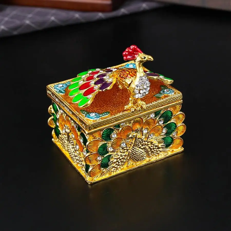 Enamel-colored exquisite multi-colored peacock-shaped jewelry box - wedding ring box, birthday gift, jewelry storage box