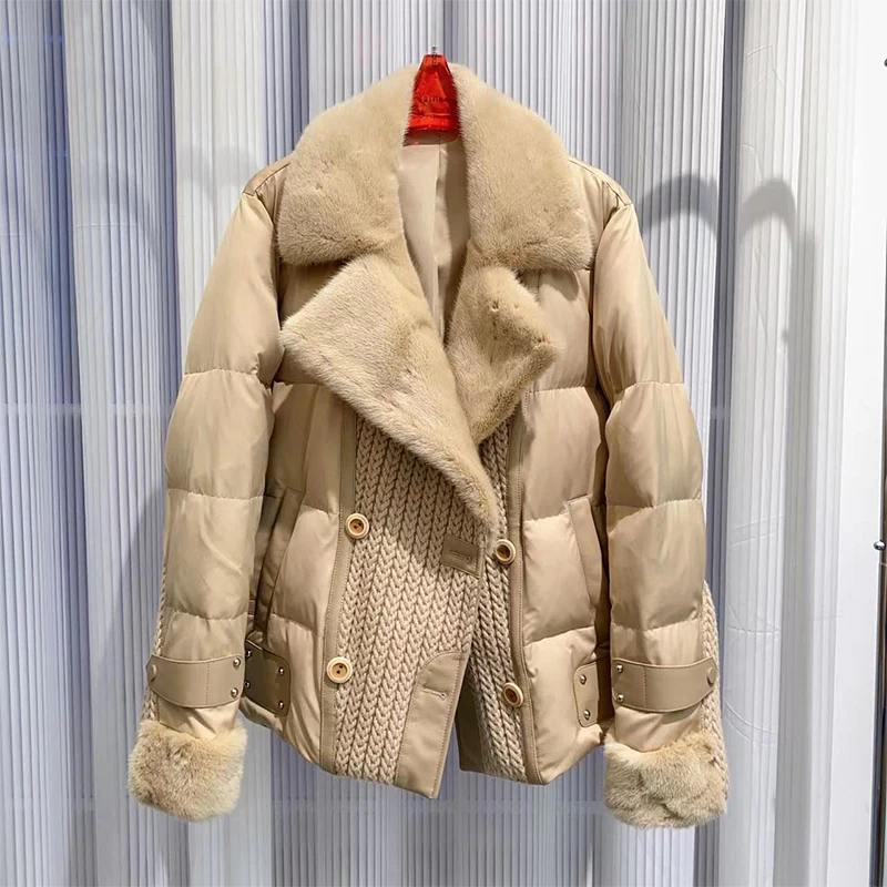 2023 Autumn Winter Fur Coat Women Natural White Goose Feather Down Jacket Real Mink Fur Collar Luxury Outerwear Female Coats