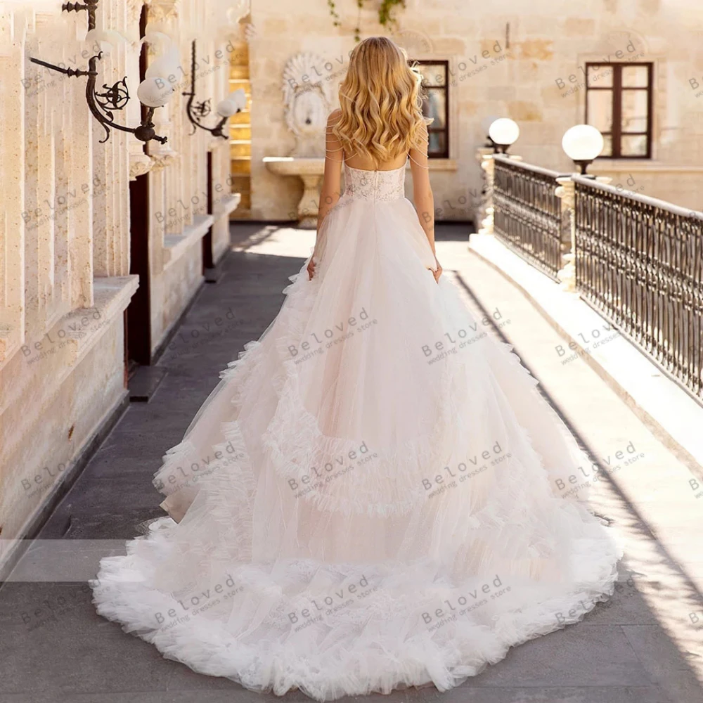 Robe de Mariée Trapèze en Tulle, Magnifique, à Plusieurs Niveaux, pour Patients, Quelle que soit la Dentelle, avec des Appliques, une Traîne, pour une ixFormelle, Éducative