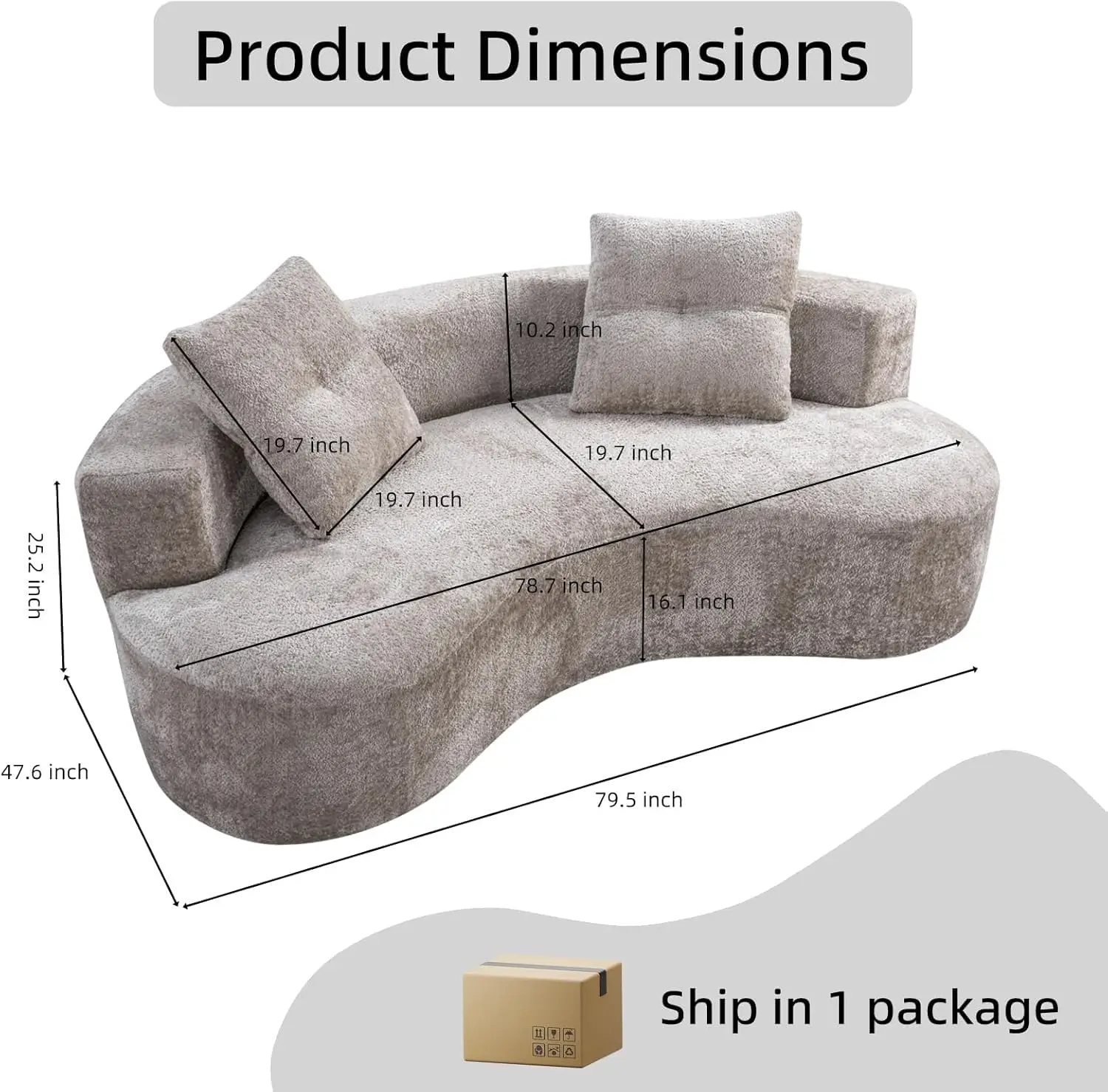 Modern Curved Boneless Sofa, 80