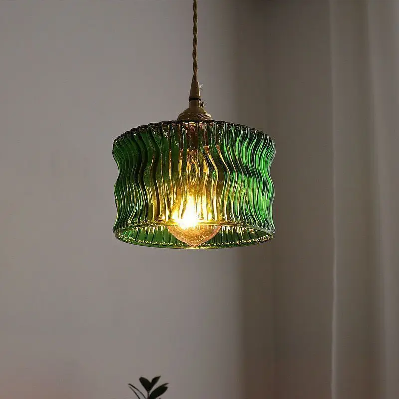

Vintage Japanese Brass Bark Glass Pendant Lamp Minimalist Design for Bedroom Cafe Bar Lighting