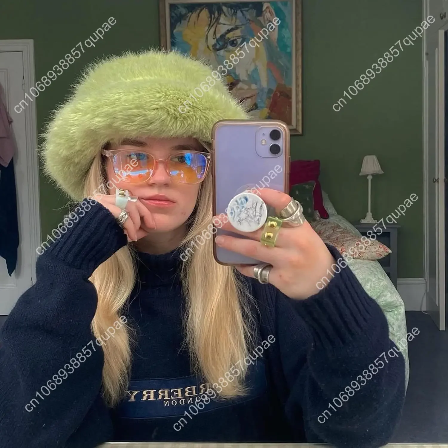 Cappello da pescatore invernale da donna in pelliccia sintetica tinta unita soffice e caldo berretto da pescatore streetwear