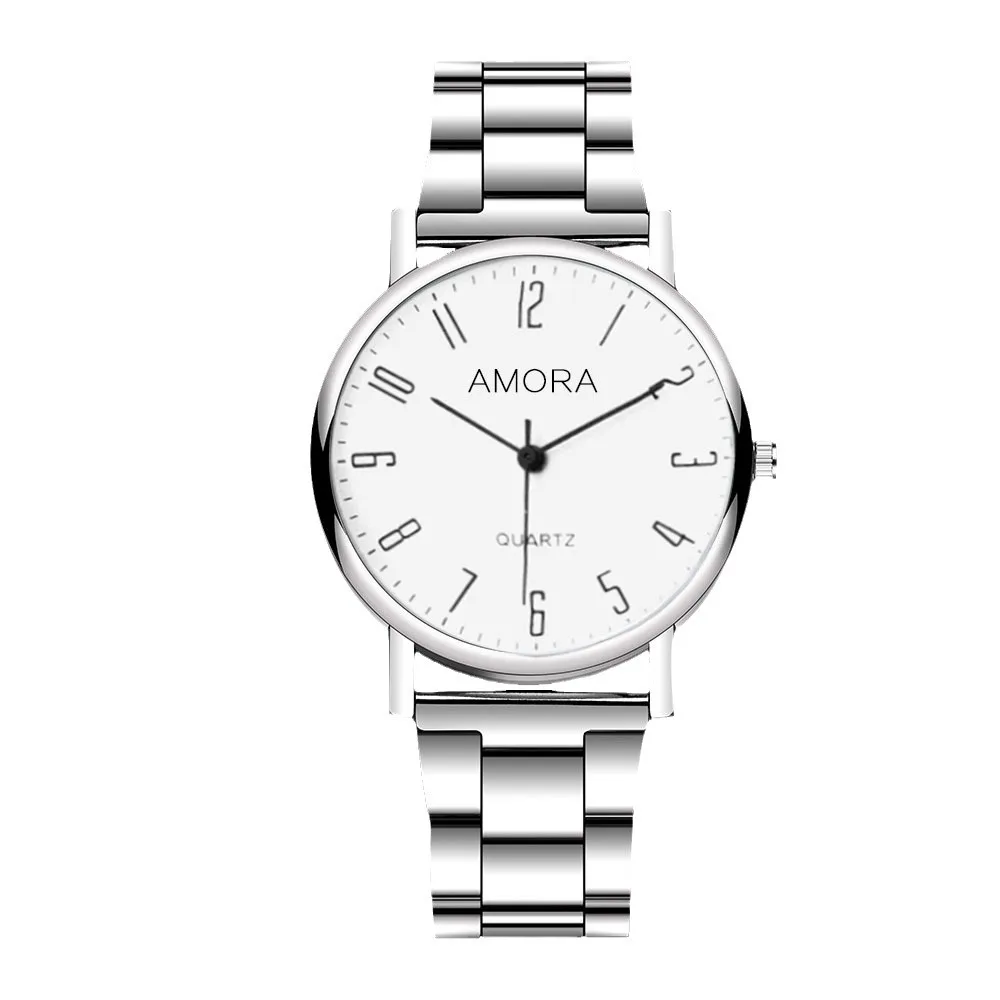 캐주얼 라운드 다이얼 시계 스테인레스 스틸 쿼츠 손목시계 남성용 비즈니스 손목시계 럭셔리 시계 여성용 시계