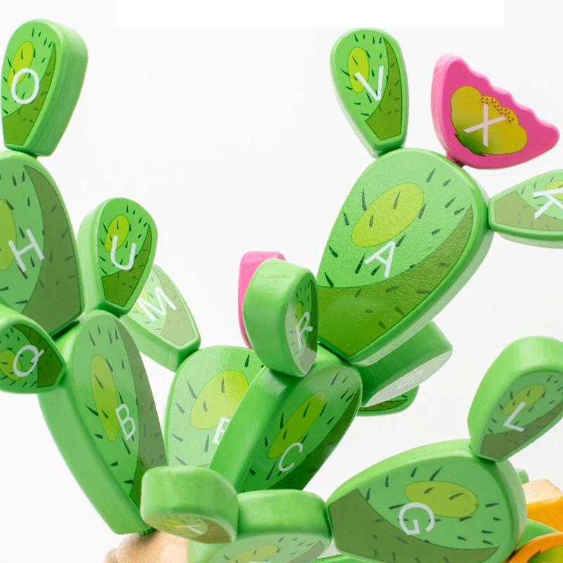 Montessori Cactus Letter Blocks para crianças, jogo sensorial, treinamento motor fino, bloco de construção de madeira, brinquedos educativos