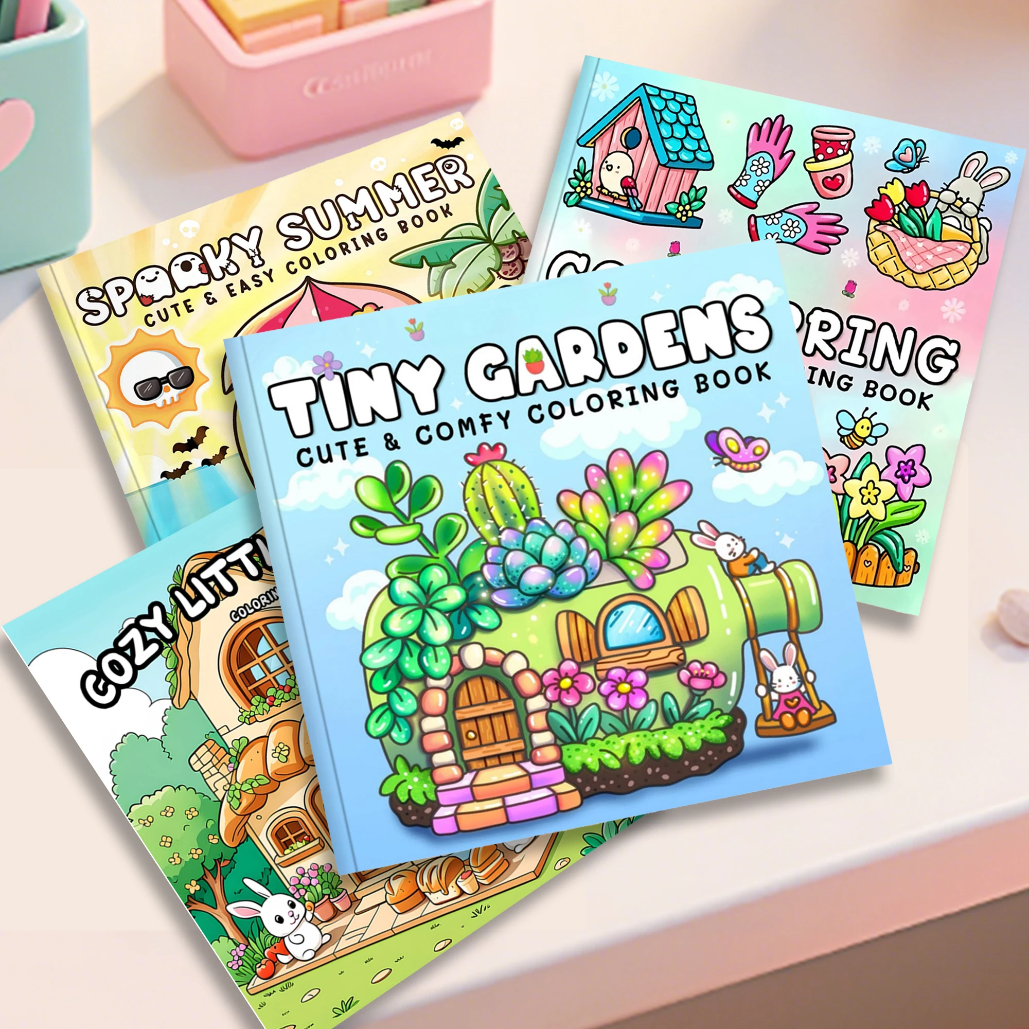 

Adult Coloring Book Tiny Gardens Theme Simple Relaxing Stress Relief Bold Pages DIYCreativity Boost Parent Child Fun Home Leisu