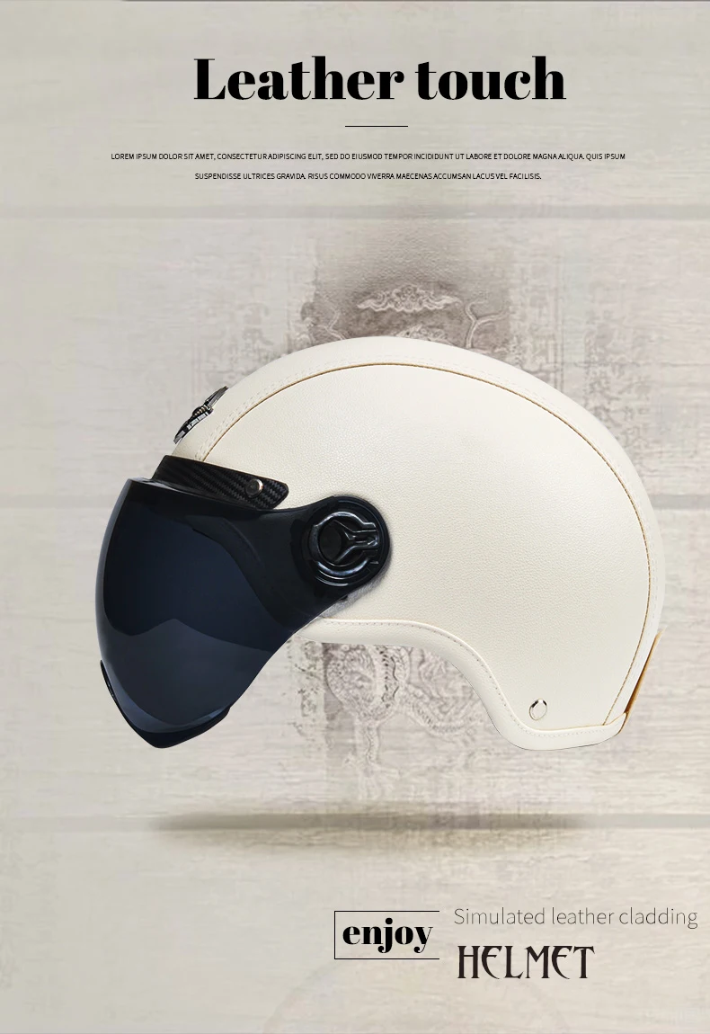 Ad Retro Motorrad helme mit Harley Visier Leder helm für Mann Elektromotor rad Vintage geschützte Motors icherheits kappe – Detail 4
