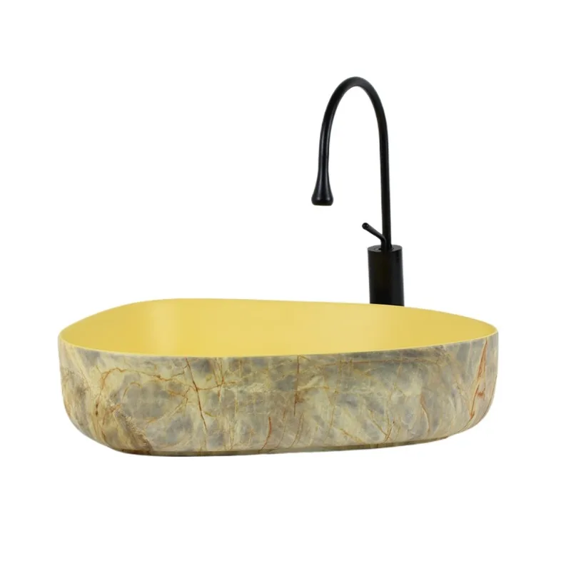 Nordic style matte yellow table basin ultra-thin ceramic wash basin art basin marble pattern new model