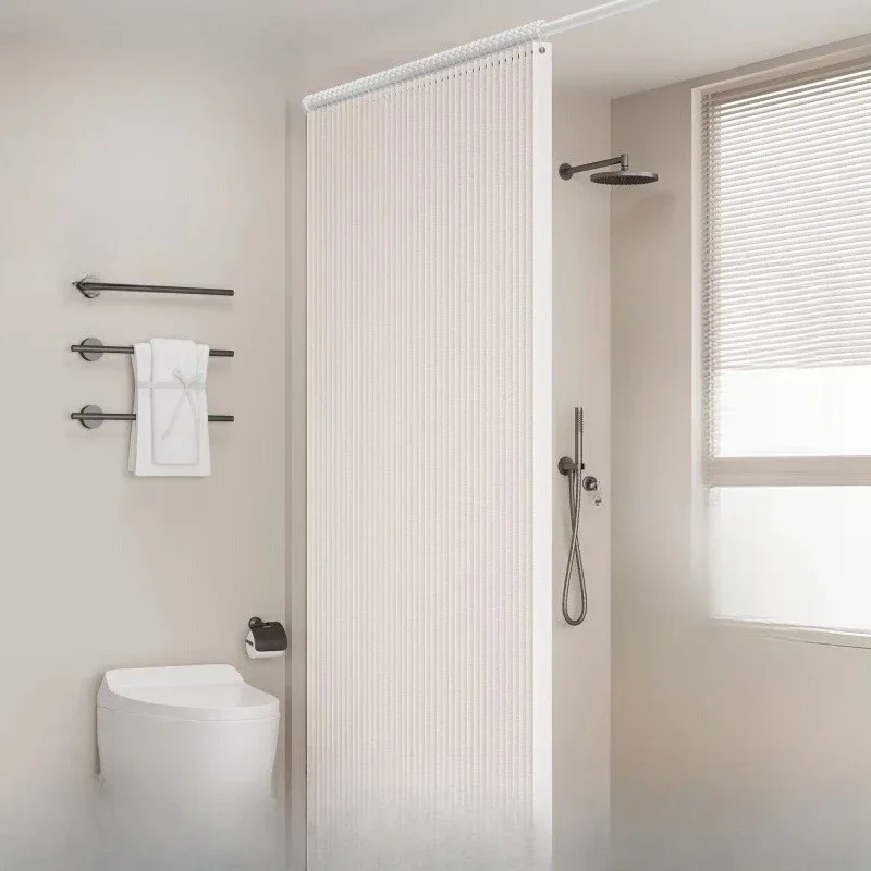 Non perforated shower curtain, dry wet separation partition set for household bathroom, waterproof cloth