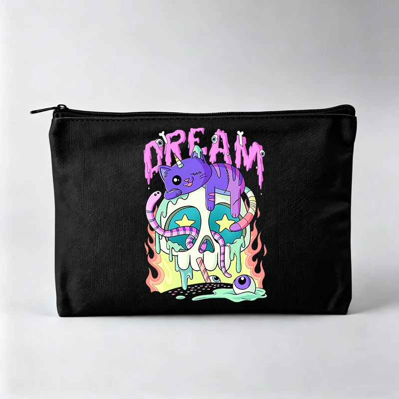 Women's Fantasy Creature and Skull Print Makeup Bag, Zipper Cosmetic Pouch for Daily Use