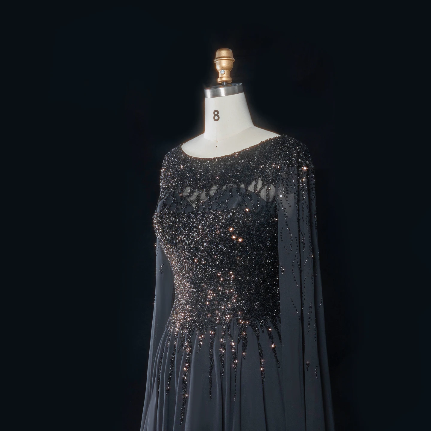 Sharon Said Abendkleid Luxuriöses A-Linien-Kleid mit Pailletten, Cape-Ärmeln und Perlen für Hochzeit, Abschlussball, Dubai, formelle Party, Ballkleid SS105, maßgeschneidert – Detail 25