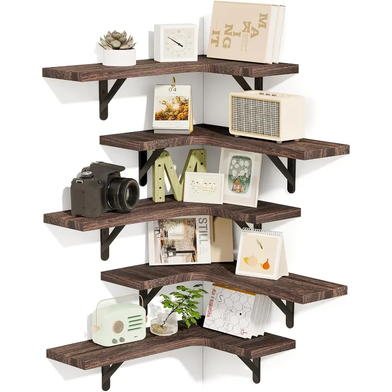 

Floating Shelves for Wall, Rustic Wood Wall Mounted Corner Shelf for Bathroom Kitchen Bedroom Home Decor Laundry Room Living