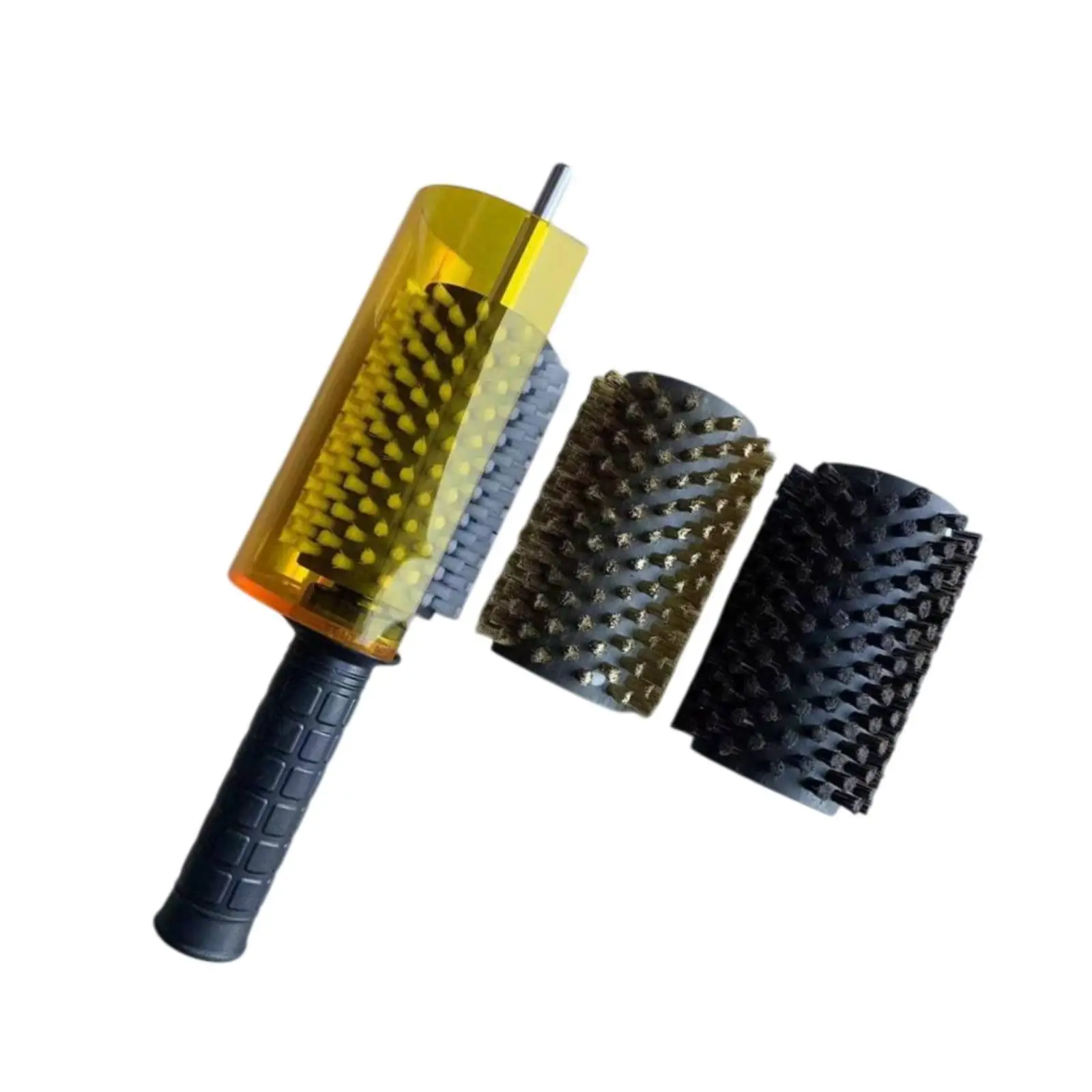 Snowboard Wax Brush Kit with Axle Handle Cover Nylon Brass Horsehair Professional Roller Brush Ski Waxing Brushes Ski Brush Set