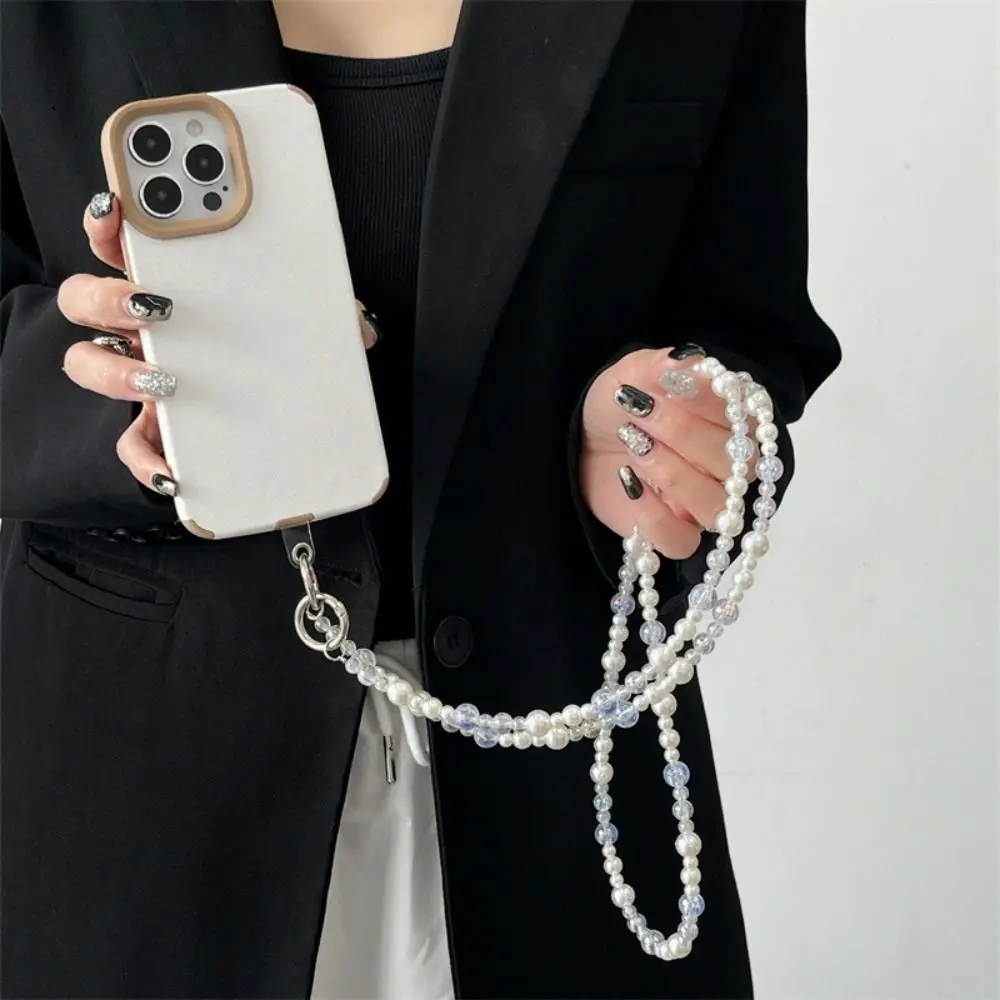 Transparent Mobile Phone Chains Pearl Bag Charms Crossbody Phone Hanging Chain Funny Jewelry Crossbody Phone Lanyard