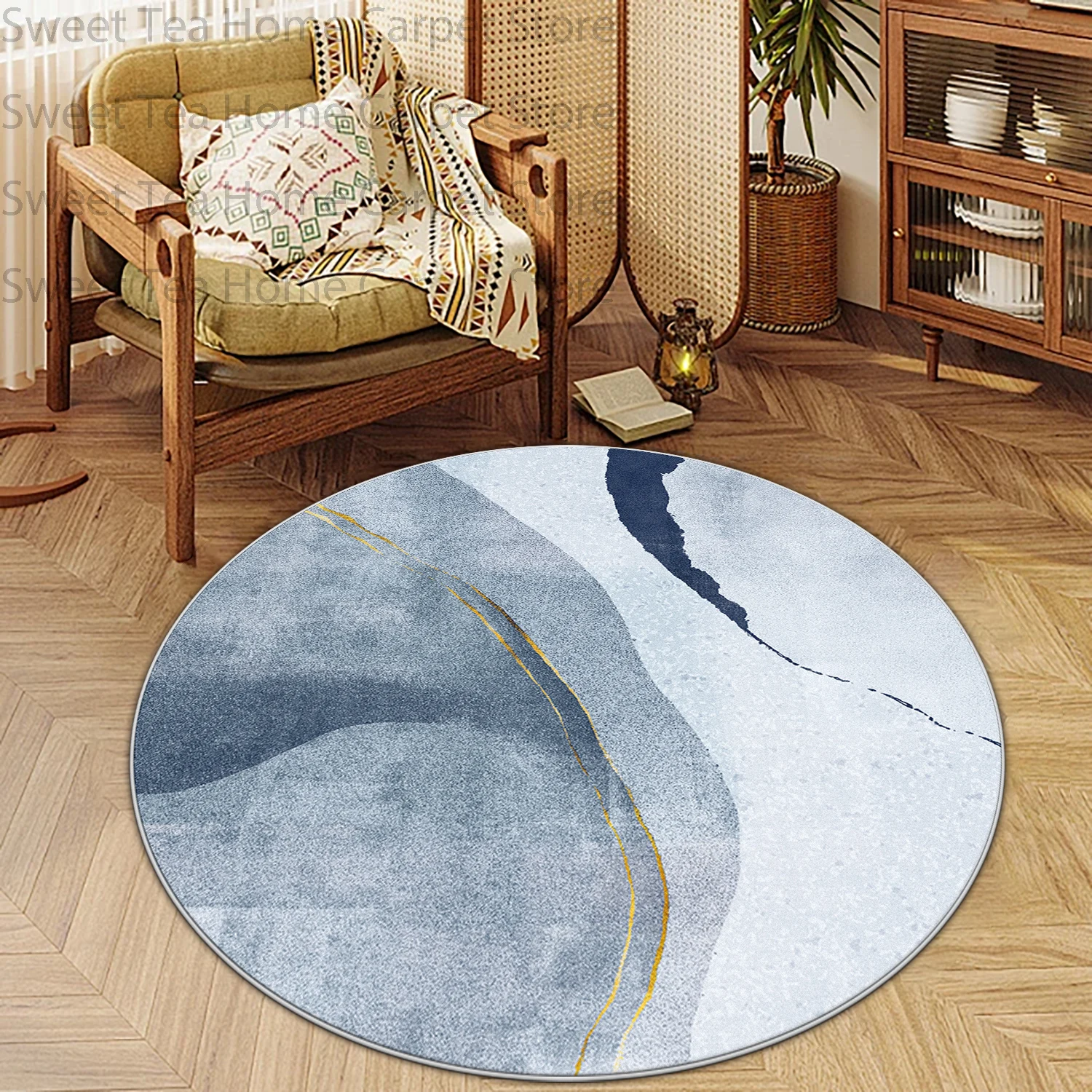 Nordic Abstract Style Study Round Floor Mat Decoration Living Room Bedroom Non-slip Soft Washable Carpet Short Velvet Office Rug