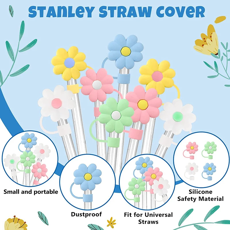 Straw Topper Drinking Straw Cover Cup Accessories Silicone Straw Tips Cover Reusable Dust-Proof for Walking Camping