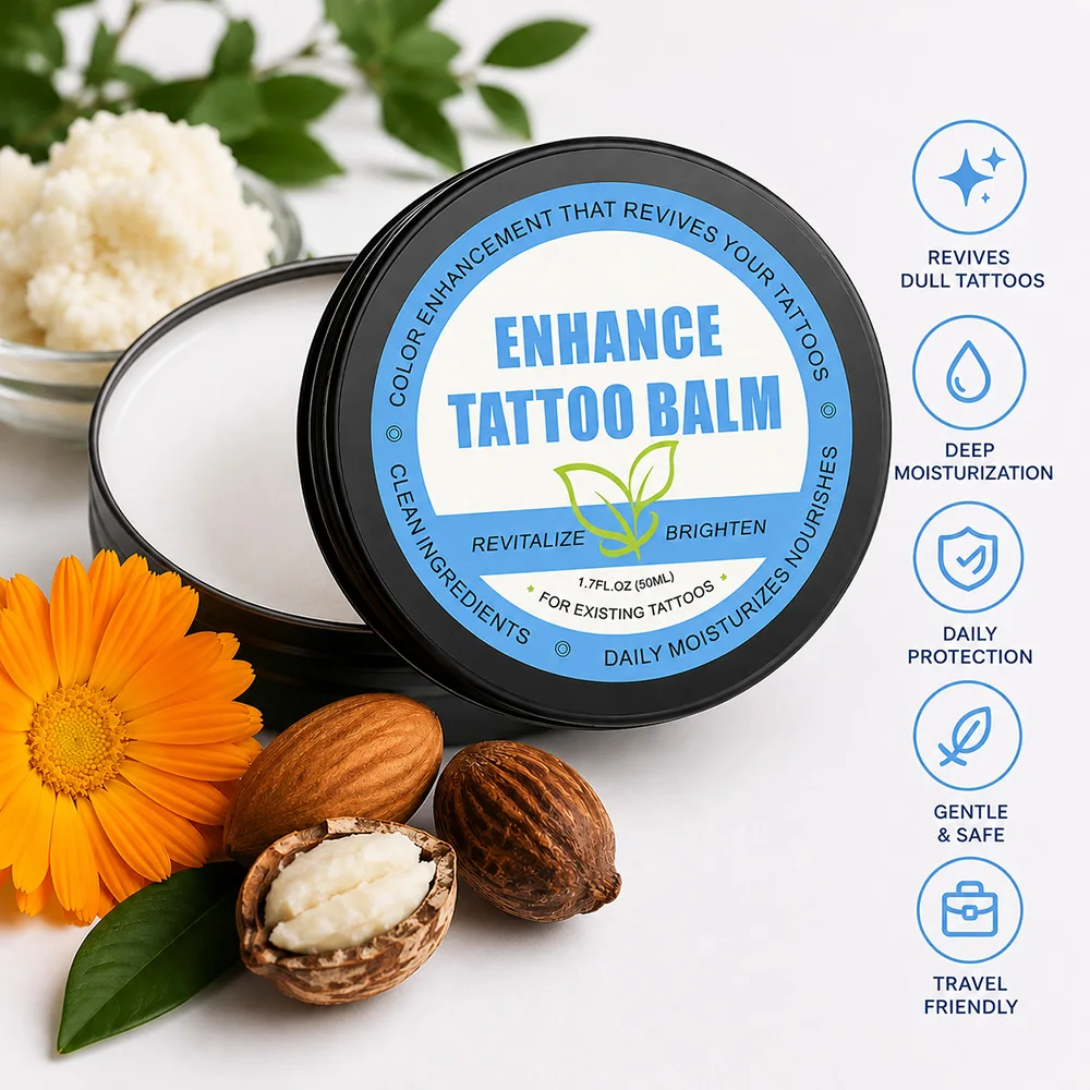 Tattoo Aftercare Balm Cream Heal Hydrate & Brighten Tattoos Natural Vegan Ingredients Petroleum-Free Moisturizing Fresh Old Ink