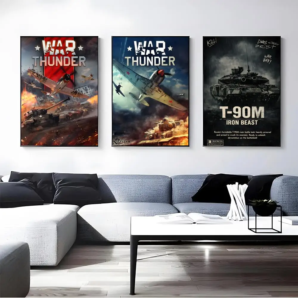 Game War Thunder Poster Self-adhesive Art Waterproof Paper Sticker Coffee House Bar Room Wall Decor