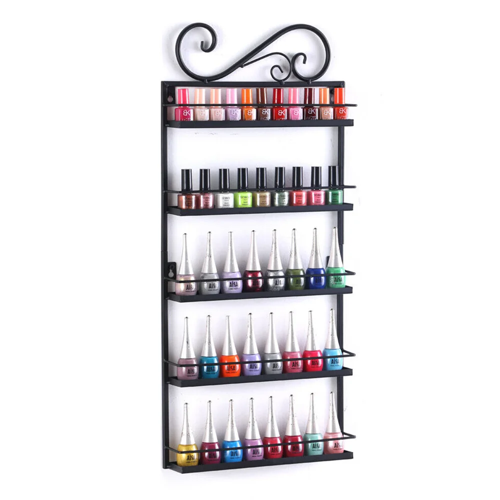 5 Tier Nail Polish Display Metal Rack Wall Mount Organizer Makeup Shelf Holder 50 Bottles for Home High Quality