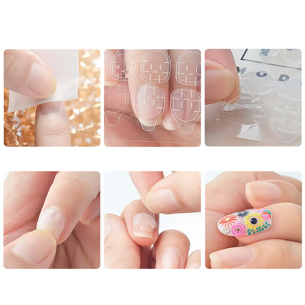 

24Pcs 50 Sheets Self Adhesive Nail Stickers Transparent Double Sided Glue for Salon Quality At Home Manicure Easy to Use Last
