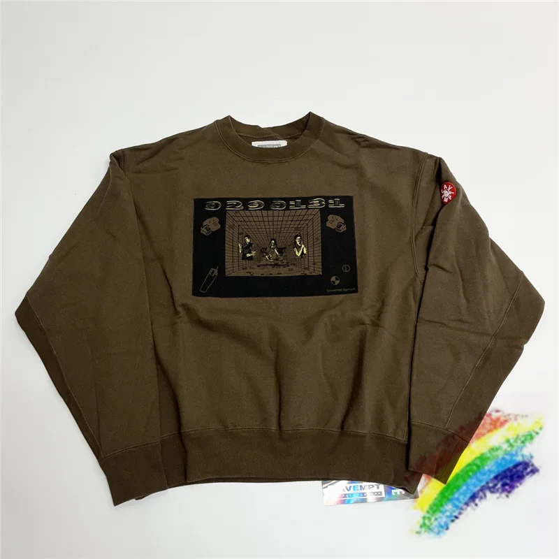 Batik Patchwork Brown Embroidery CAVEMPT C.E Sweatshirts Men Woman Top Version Washed Crewneck Cav Empt Crewneck