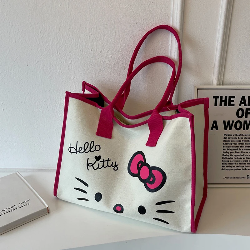 Hello Kitty Sanrio Y2k Tote Canvas Bag, Cute CanvasShoulder Bag, Cartoon Anime Handbag ForSchool Work Travel Shopping Schoolbag