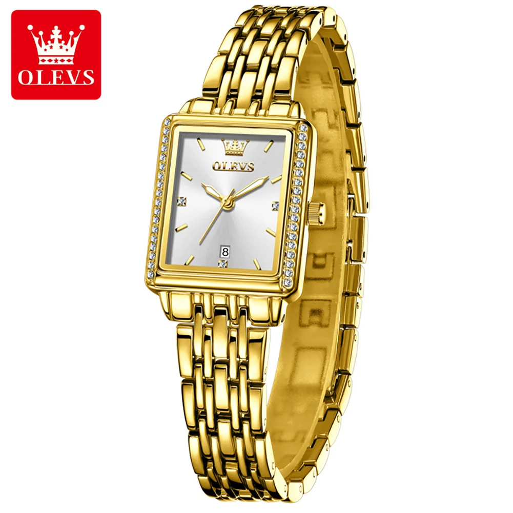 OLEVS Women's Wristwatches Original Quartz Watches for Women Luxury Waterproof Luminous Date Square Gold Watch Ladies Watch 9995