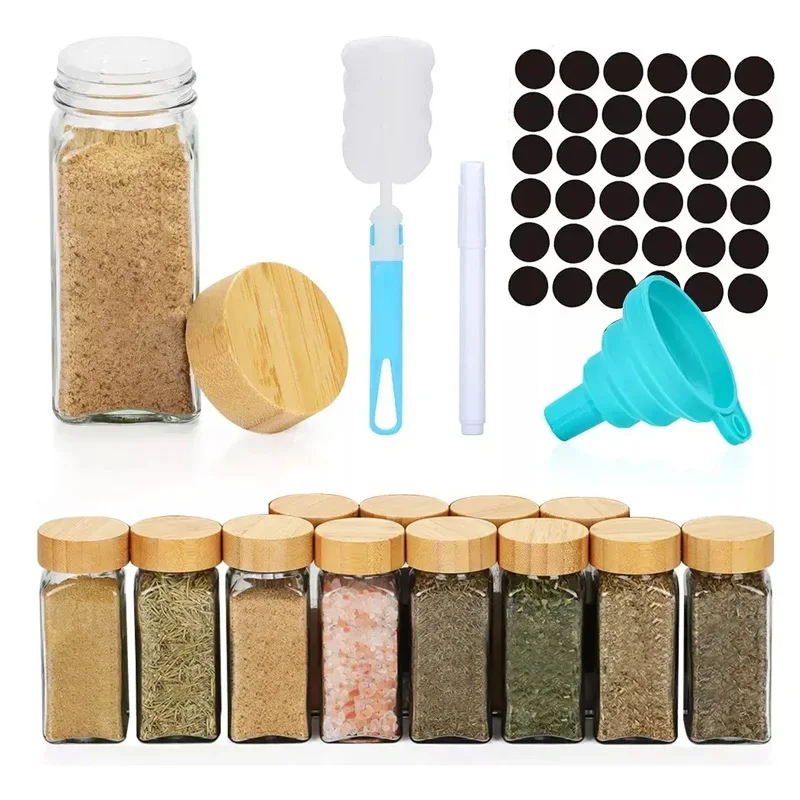 

12PCS Glass Spice Jars With Lid Spice Seasoning Containers Salt Pepper Shakers Spice 120ML Storage Can Kitchen Spice Jar Sets