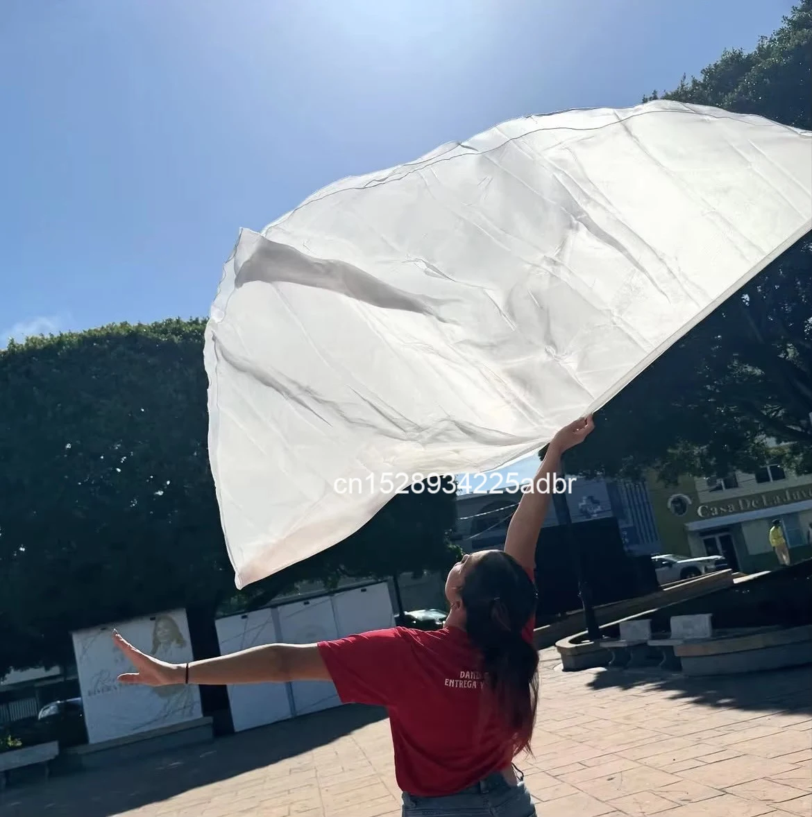 

1Pair Dance Performance Worship Flags with Rods Spinning Silk Veil Flag Scarf Ribbon Play Silk Scarf for Outdoor Flags for Dance